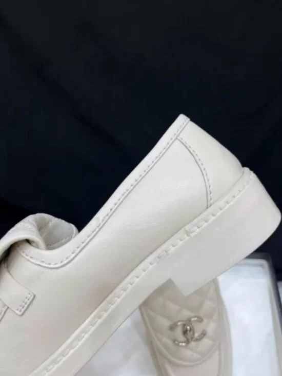 Chanel Platform Loafers | Off-White Quilted Leather, Size 37 (US 7) - Picture 8 of 9